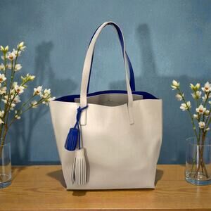 KATE SPADE Large Ivory/Royal Blue Leather Tote Bag With Tassels 13'' x 12''x 6''